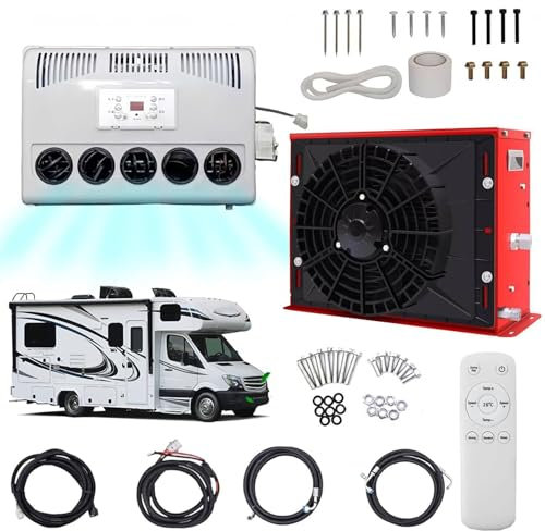 Climatiseur Split Rv 12v/24v (Volume D'air 450m³/H), Kit De Climatiseur De Stationnement Split 850w, Silencieux - Refroidissement Rapide, Pour Camping-Cars, Camions,12V-Red