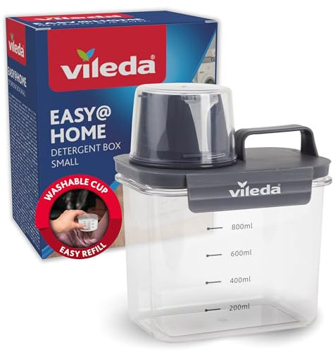 Vileda Caja de detergente 1100 ml gris - Práctico almacenamiento para detergente en polvo - Incluye vaso medidor para una dosificación precisa - Hermética y ahorra espacio