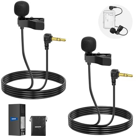 NEEWER Mini Microphone Lavalier (Pack de 2), 6,6ft/2m Lapel Microphone Condensateur Filaire avec Connecteur 3,5mm TRS Compatible avec DJI Mic 2 DJI Mic Rode Wireless Go II CM28 CM31 Caméra, LM5