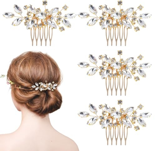 SAIIURV 4 Stück Braut-Haarkamm Hochzeit Haarspange Muttertag Geschenk Haarkamm Hochzeit Abschlussball Haarschmuck für Braut Brautjungfern Frauen Mädchen Strass Braut Seitenkamm (4 Stück)