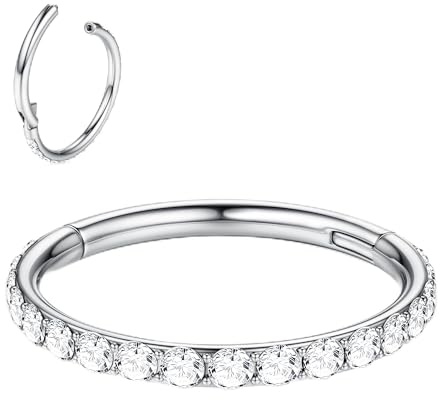 BodyBonita G23 Titanio CZ Piercing Nariz Aro - 20G/18G/16G/14G Septum Piercing Pendiente de Aro la Nariz con Cierre de Clic Cartílago Mujer Piercing para Hélix Trago Caracola Anillo Daith Chapado
