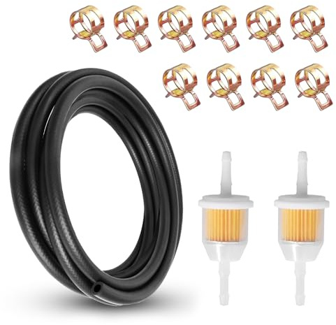 Benzinschlauch Kraftstoffleitung Ø 5 mm * 2 Meter Set, Enthalten 2m Kraftstoffleitung 6mm, 2 Stück benzinfilter, und 10 Benzinschlauch Schellen, Benzinschläuche für Rasenmäher, Auto, Traktor (Ø 5 mm)