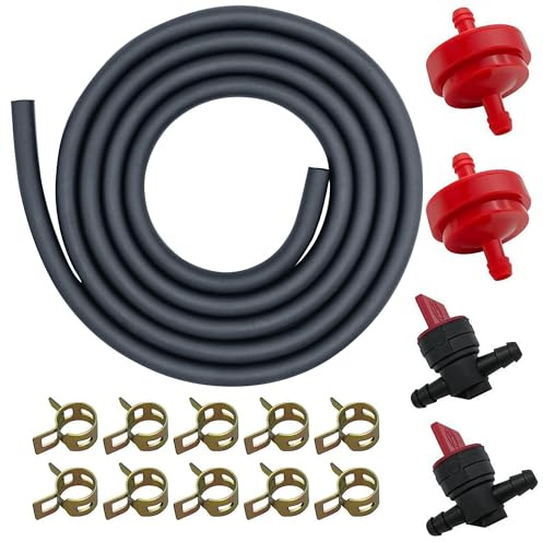 STRONGTHIUM 2 m 6 mm bränsletyp: bensinslang oljeslang set med bensinkran bensinfilter 10 slangklämmor för gräsklippare för Briggs & Stratton-motor (inre Ø: 6,3 mm/yttre Ø: 11,0 mm)