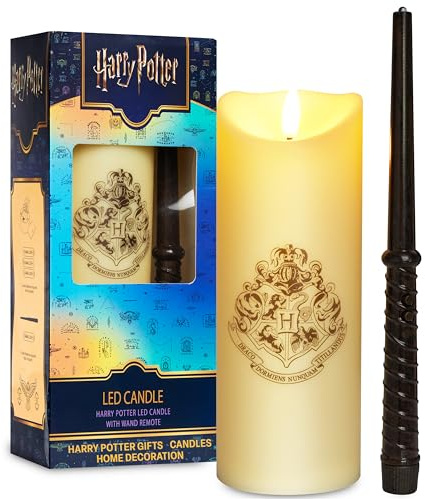 Harry Potter LED-ljus med stav fjärrkontroll, 5 m räckvidd och Hogwarts vapendesign, vitt batteridrivet långt flamfritt ljus för heminredning