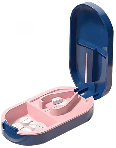 Tablettenteiler, Tablettenteiler für Alle Tabletten, Tablettenschneider, Pillenteiler, für Reise & Täglichen Gebrauch(Dunkelblau)