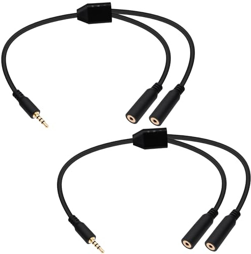 YARCHONN 2.5mm Splitter Audio Y Cable Adapter 2.5mm TRRS 1 Male to 2 Female Headphone Micphone Extension Cord Wire-30cm/11.8in-2pcs
