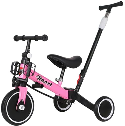 5 in 1 Dreirad, Laufrad Kinderdreirad von 1,5 bis 4 Jahren mit Schiebestange, Laufrad und Fahrradfunktion, Eva-Räder, Robuster Stahlrahmen/Rosa