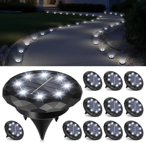 Solpex 12 Stück Solarlampen für Außen Garten, 8 LED Solar Bodenleuchten Aussen, IP65 Wasserdicht Gartenbeleuchtung, Terrassenbeleuchtung für Weg, Einfahrt, Pool, Garten, Hof (Weiß)