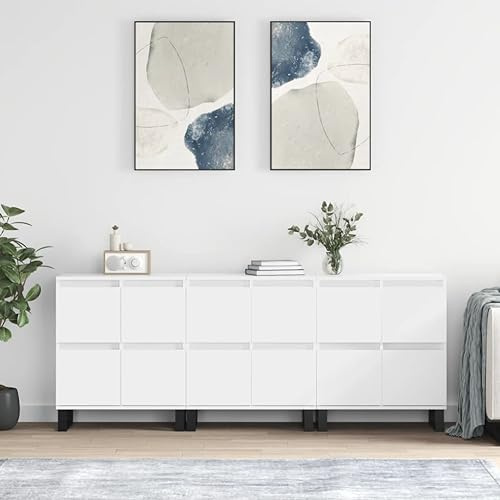 Qnhdfrt 3er Set Sideboards Weiß Schrank 180 cm Breit Stauraum Möbel Landhausstil für Wohnzimmer Küche Flur