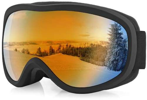 VINTEAM Skidglasögon OTG svart ram röd lins – över glasögon snowboardglasögon anti-dimma dubbel lins, UV400-skydd, slagtålig TPU-ram för skidåkning, snowboard och alla förhållanden