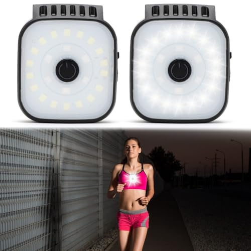 Yuragim LED Clip Lampe, 2 Stück Lauflicht USB Wiederaufladbar Laufen Licht zum Anklippen Mini Stirnlampe mit 4 Lichtmodi, Hohe Helligkeit Running Light Cliplampe für Joggen, Angeln, Campen, Wandern