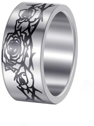 PAMTIER Rose Bagues pour Hommes Fleur Acier Inoxydable 10MM Noir Argent Or Plaqué Personnalisé Déclaration Délicat Vintage Unique Bijoux Argent Taille 68