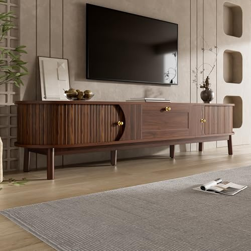 Gxffipw TV Schrank Lowboard Länge 170 cm für Fernseher bis zu 65 Zoll, TV Board Fernsehschrank mit Schiebetür und Schubladen, Wohnzimmerschrank mit Golden-Griff, Wohnzimmer Möbel, Walnussfarbe