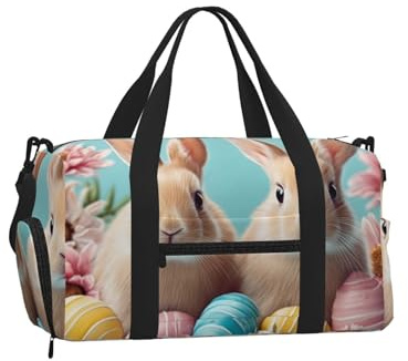 Mexpekil Sac de sport avec compartiment à chaussures étanche Grand sac fourre-tout de voyage, Deux lapins œufs de Pâques, One Size, Classique