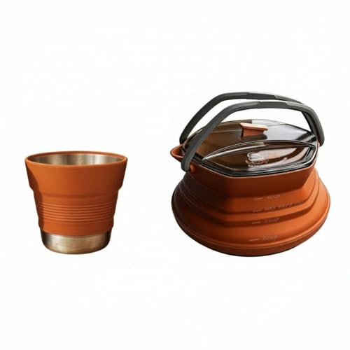 NonMiFyR Bouilloire Pliable en Silicone Portable avec Mug Grande Capacité Structure Sécurisée en INOX Mesures Précises Prise Double Latérale Adaptée à la Randonnée Camping d'affaires, Marron