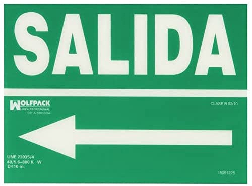 WOLFPACK LINEA PROFESIONAL - Cartel / Señal Fluorescente Salida A Izquierda 21x30 cm.
