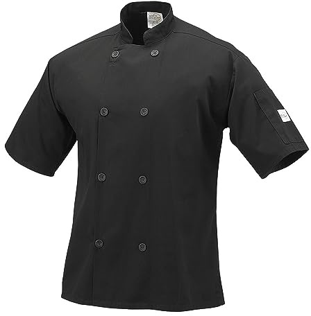 Mercer Culinary Millennia M60013BK6X Veste de cuisine à manches courtes avec boutons traditionnels pour homme Noir Taille 6XL