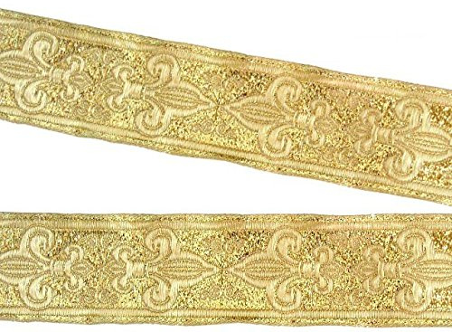 10m Französische Lilie Borte Fleur de Lis Webband 35mm Farbe: Lurex-Gold von 1A-Kurzwaren 35063-go