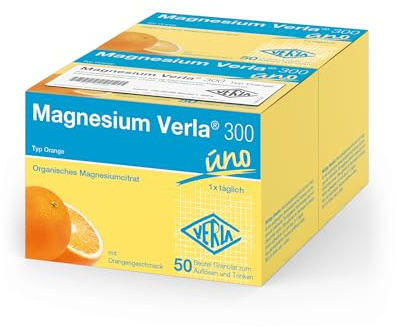 Magnesium Verla 300 Orange – 300 mg hochdosiertes Magnesium in Form von Magnesiumcitrat, bei erhöhtem Magnesiumbedarf, als Trinkgranulat mit fruchtigem Orangengeschmack, gluten- & laktosefrei, 2x50 St
