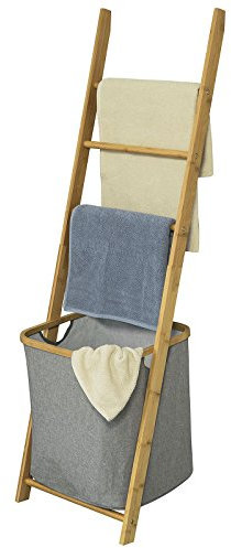 SoBuy® FRG263-N Échelle Porte-Serviettes Support pour Serviettes sans Perçage avec 1 Panier à Linge Amovible et 3 Barres