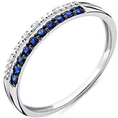 Miore - Anillo para mujer, anillo eternidad con doble hilera de diamantes en oro blanco 9 Karat / 375 oro con piedras preciosas zafiro azul 0,19 quilates y diamantes brillantes, Oro, Zafiro