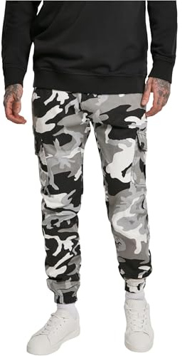 URBAN CLASSICS Pantaloni Cargo Uomo in Stile Mimetica Militare, Polsini Elastici e Grandi Tasche Laterali, Colore snow camo, Taglia32