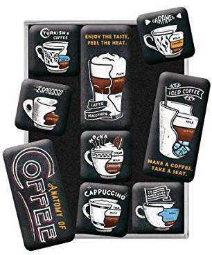 Nostalgic-Art Retro Kühlschrank-Magnete, 9 Stück, Anatomy of Coffee | Magnetset für Magnettafel, Vintage Design, Geschenk-Idee für Kaffee-Fans