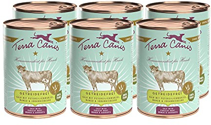 Terra Canis Kalb, Getreidefrei Nassfutter für Hunde, 6x400g | 100% Lebensmittelqualität aller Rohstoffe, mit Petersilienwurzel, Mango & Johannisbeere, reich an Nährstoffen, glutenfrei