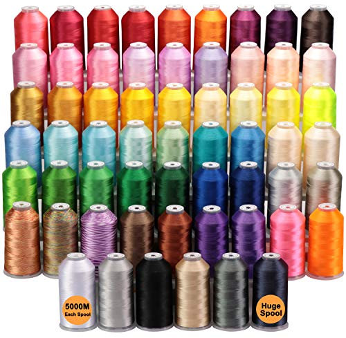 New brothread - Alle 60 Sortierte Farben Riesige Spule 5000M Polyester Maschinen Stickgarn für gewerbliche und häusliche Stickmaschinen
