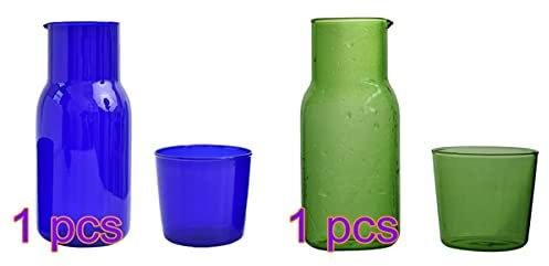Cabilock 2 Ensembles De Chevet Nuit Carafe Pichet Et Tumbler Verre Ensemble 500Ml Chevet D' Eau Carafe en Verre Tasse D' Eau pour La Maison Bureau Vert Bleu