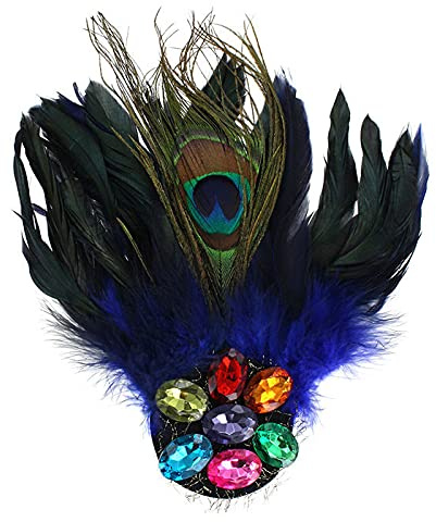 PAPSTAR NEU Brosche Deluxe, Pfau-Federn mit Steinen, blau, 22cm x 15cm