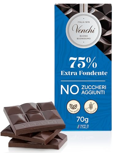 Venchi - Tablette Extra Noir NO Added Sugar, 70 g - Sans Édulcorants Artificiels - Sans Gluten - Végétalien