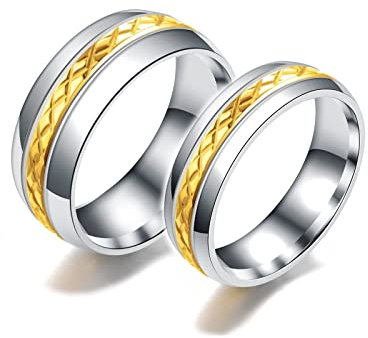 Aotiwe Freundschaftsringe Silber Gold Ringe Netzförmig, Rostfreier Stahl Damen 49 (15.6) & Herren 60 (19.1)