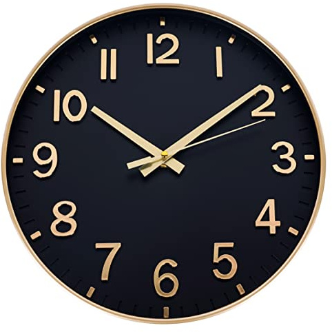 HZDHCLH Funk Wanduhr 30 cm Lautlose Wanduhr Ohne Tickgeräusche, Moderne | Batteriebetriebene Uhr für Zuhause, Küche, Wohnzimmer, Büro, Wanddekoration (Schwarzes Gold)