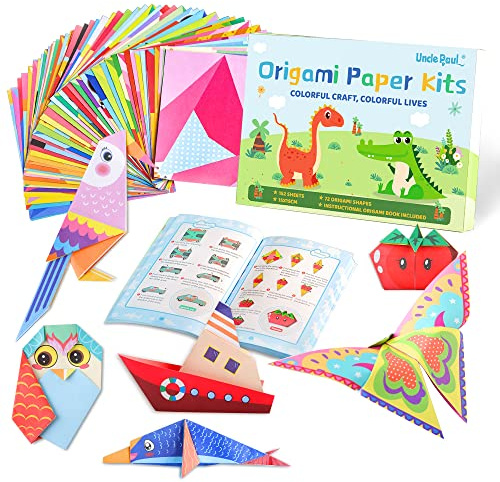 Kit di carta per origami con 72 motivi per bambini – 152 fogli, 6 pollici, carta piegabile a doppio faccio – Libro di istruzioni origami colorato, progetti di artigianato DIY, bambini UAP09