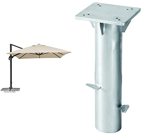 Schneider Sonnenschirm Rhodos Grande, natur, 400 x 300 cm rechteckig, 787-02, Gestell Aluminium, 26.6 kg & Schneider Universal-Bodenplatte für Ampelschirme, 897-00, zum Einbetonieren, 3.8 kg