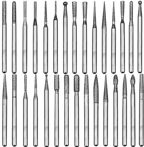ZoeTekway 30-teiliges Diamant-Schleifstift, Fräser-Raspel-Set zum Schleifen von Glasedelsteinen, Metall, 3 mm diamantbeschichteter Fräser-Bohrer-Set