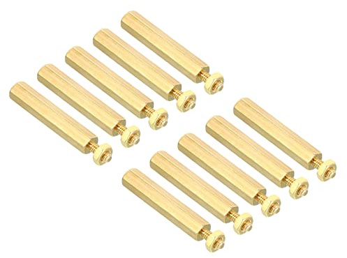 PATIKIL 25mm+6mm M2,5 Abstand Schrauben, 40 Pack Messing Hex PCB Abstandshalter Gewindemutter Abstandsbolzen für Mutter Bretter, Computer Gehäuse, Leiterplatten, Elektronik, Goldton