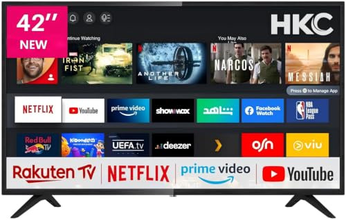 HKC NHV42H3 Smart TV 42 Pulgadas (106 cm) Televisores - Netflix, Prime Video, Rakuten TV, DAZN, Disney+, Youtube, UVM, WiFi, Triple-Tuner DVB-T2 / S2 / C, Dolby Audio