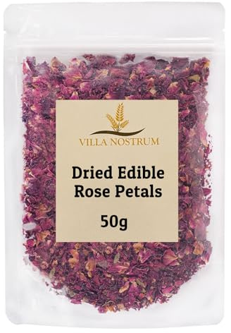 Dried Edible Rose Petals 50g by Villa Nostrum - Edible Flowers Use in Tea, Baking Decoration, Desserts, Crafting, Wedding Confetti