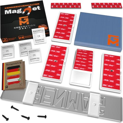 GENMAG® 2x Portatarga Auto Magnetico Senza Cornice [Universale & Extra-Forte] Porta Targa Auto Magnetica | Supporto Targa Anteriore e Posteriore | Portatarga Invisibile e Rimovibile con Calamite