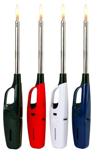 Stabfeuerzeug 4 Stück Extra lang 27,5cm Leichtbedienung Seniorengerecht nachfüllbar für Herbst Kamin Weihnachten Kerzen