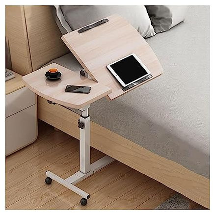 POCHY Betttische Überbetttisch, robuster Beistelltisch mit Stahlrahmen und 2 neigbaren Schreibtischplatten, Laptop-Schreibtisch, höhenverstellbarer mobiler Stehschreibtisch luxuriös