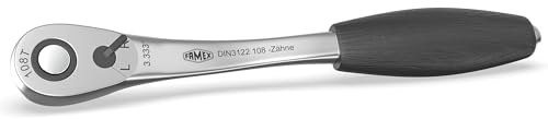 FAMEX 10634 Hebel-Umschaltknarre 1/4 Zoll mit Druckknopfauslösung, Feinverzahnung mit 108 Zähnen, aus Chrom-Vanadium-Molybdän-Stahl