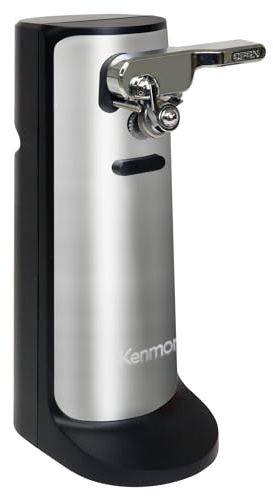 Kenmore 3-in-1 Automatic Electric Can Opener, Built-in Knife Sharpener & Bottle Opener, Hands-Free One-Touch Operation, Auto Shut-Off, Cord Storage (Black and Grey)