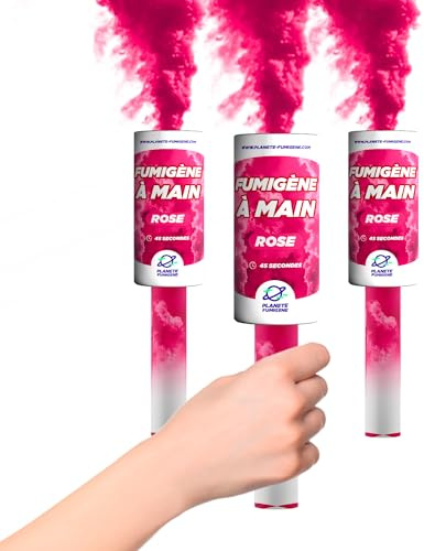 Planète Fumigène Fumigène Torche Main Rose 45 sec Mèche Lot de 3 | Fumée Rose Dense 45 Secondes, Déclenchement Mèche, Catégorie T1, Tenue Main Possible, Usage Extérieur, Effet Photographique