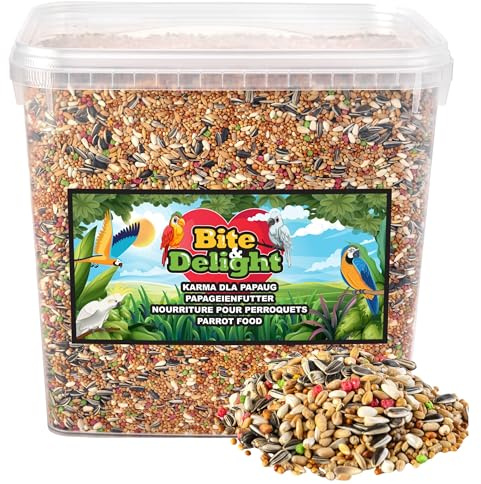 Bite & Delight - Nourriture pour Perroquets et Grandes Perruches 10L (6,8kg) - Mélange Spécial sans Noix - Source de Vitamines - Aliment Énergétique et Équilibré - Idéal pour Une Alimentation Saine
