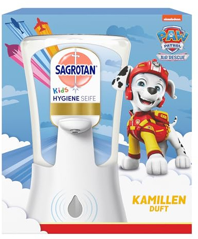 Sagrotan No-Touch Kit de démarrage de savon hygiénique pour enfants - Sagrotan No-Touch Distributeur de savon automatique avec recharge de savon hygiénique à la camomille - 1 savon pour les mains de