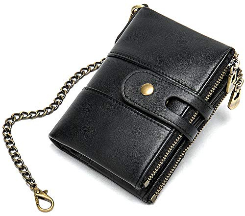 LVUNZJCA Herren-Geldbörse mit Kette Herren-Geldbörse aus weichem, strapazierfähigem Mini-Geldbörse mit Kette(Black)