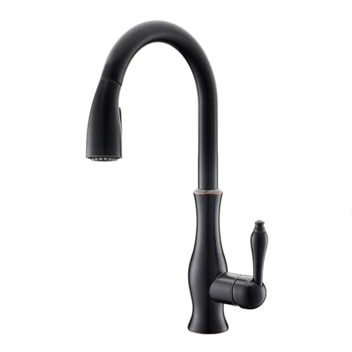 Wasserhahn Küche - Küchenarmatur Mit Brause Ausziehbar, Retro Antik Stil Messing Einhebel 360° Schwenkbar Spültischarmatur Mischbatterie Mit 2 Strahlarten, Hoher Auslauf Armatur Küche, Schwarz